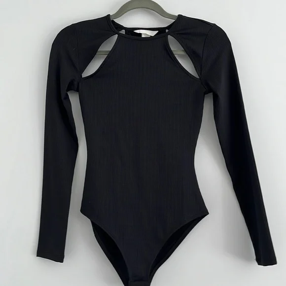 H&M cut out long sleeve, black shaper bodysuit. - Picture 1 of 6